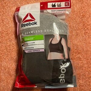 2 PACK REEBOK XL SEAMLESS BRALETTES LOW IMPACT TAG FREE BLACK & GRAY COMFY
